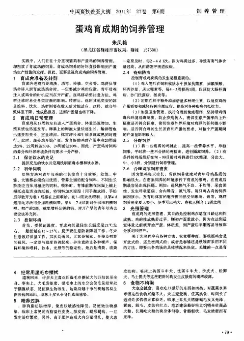 蛋鸡育成期的饲养管理