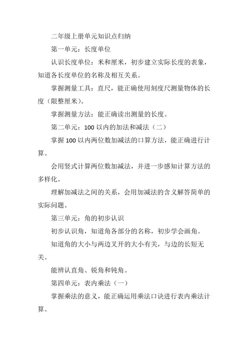 二年级上册单元知识点归纳
