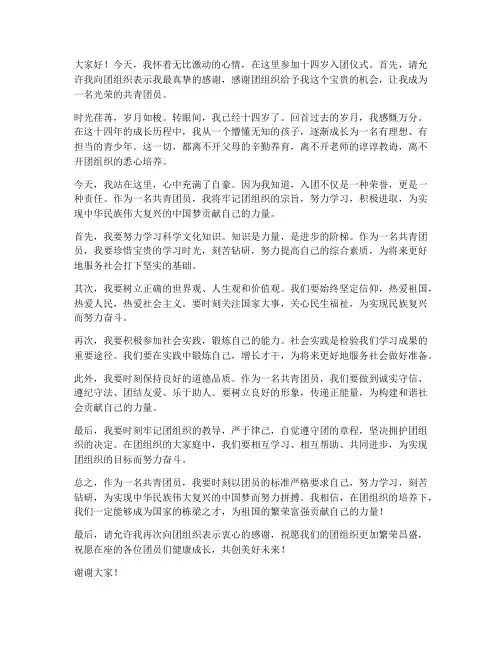 十四岁入团仪式发言稿范文