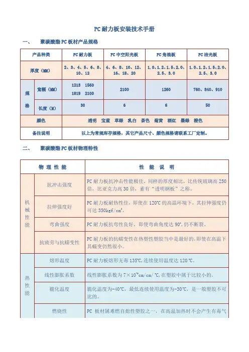 PC耐力板安装技术手册