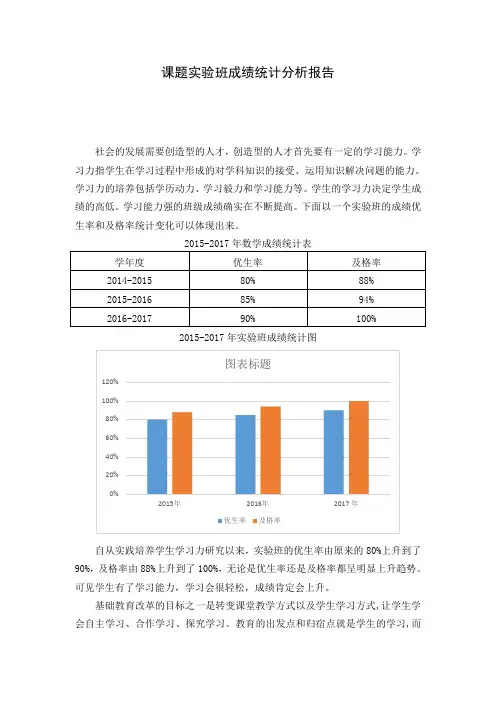 课题实验班成绩统计分析报告