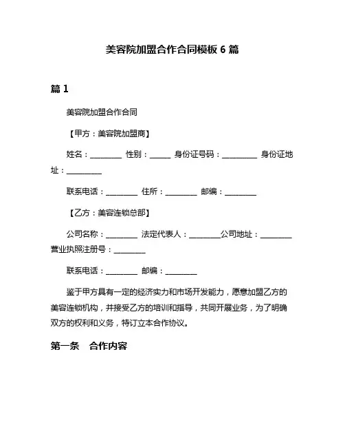 美容院加盟合作合同模板6篇