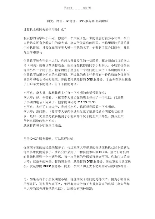 网关,路由,IP地址,DNS服务器 名词解释