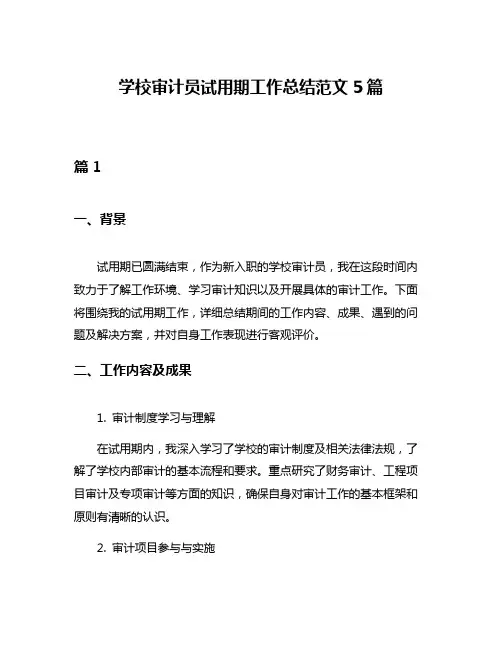 学校审计员试用期工作总结范文5篇