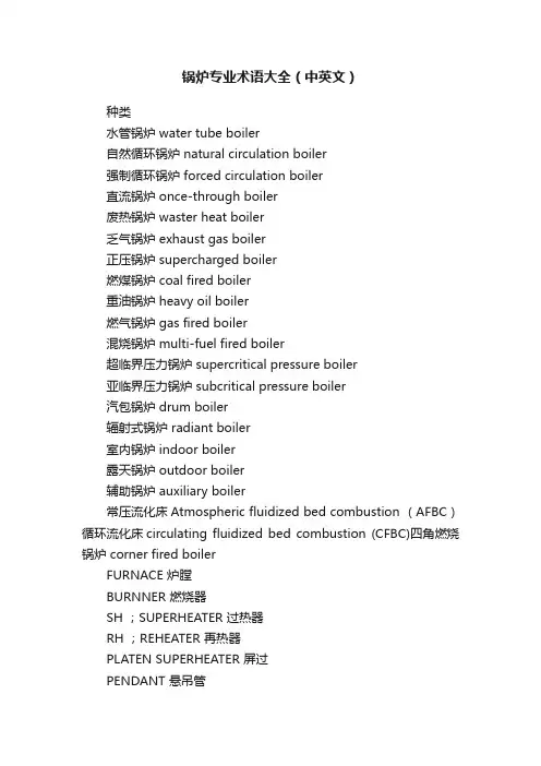 锅炉专业术语大全（中英文）