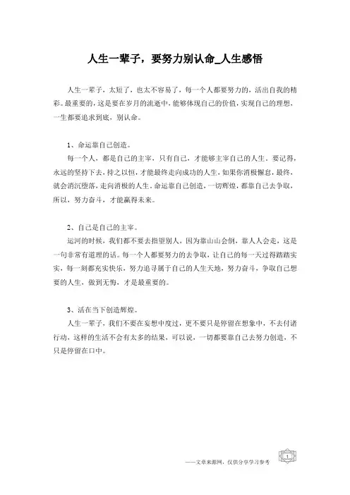 人生一辈子,要努力别认命_人生感悟