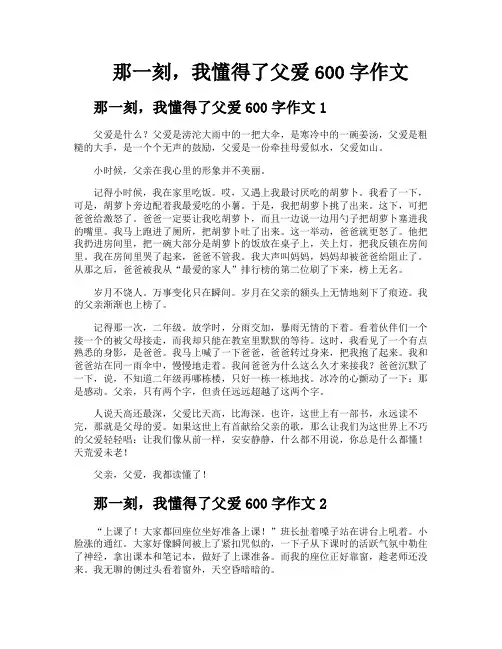那一刻我懂得了父爱600字作文