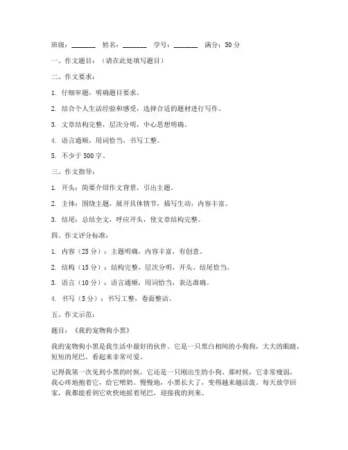 小学生语文试卷作文纸模板
