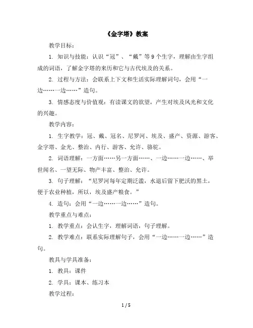 20《金字塔》(教案)五年级下册语文部编版