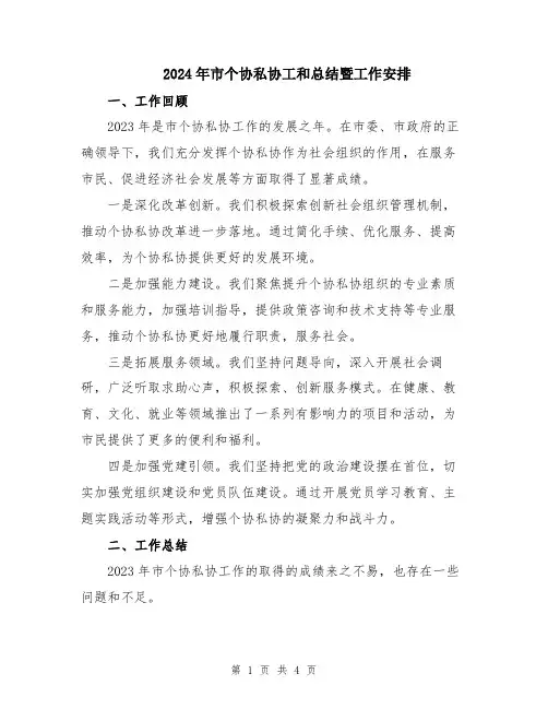 2024年市个协私协工和总结暨工作安排