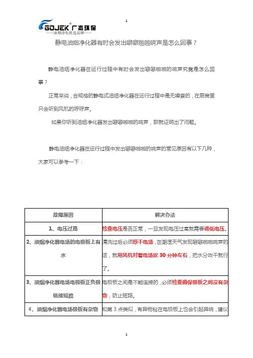 静电油烟净化器有时会发出噼噼啪啪响声是怎么回事？