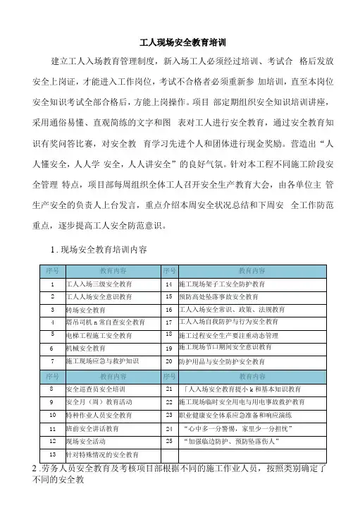 工人现场安全教育培训