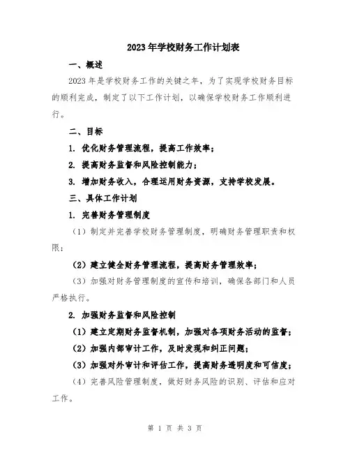 2023年学校财务工作计划表