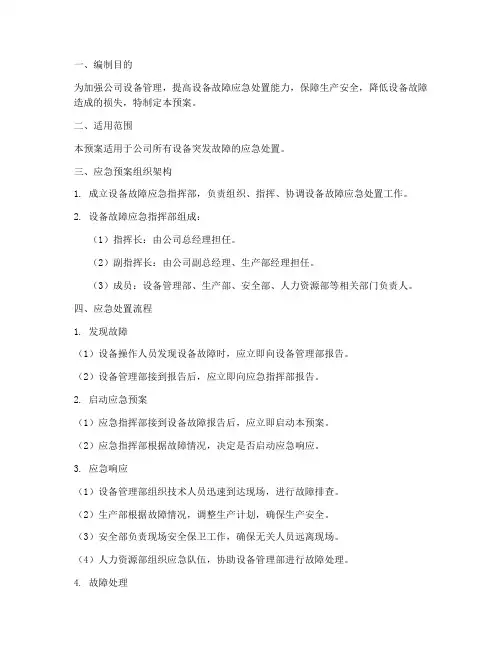 设备突发故障应急预案范文