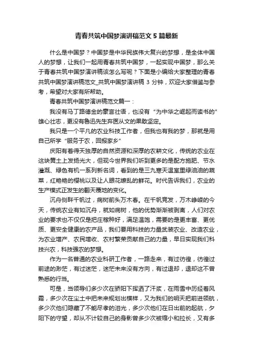 青春共筑中国梦演讲稿范文5篇最新