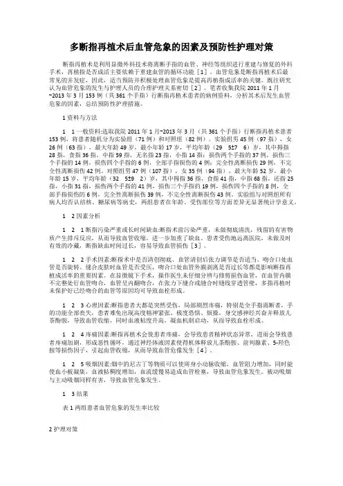 多断指再植术后血管危象的因素及预防性护理对策