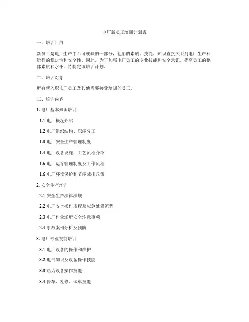 电厂新员工培训计划表