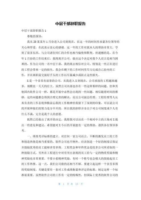 中层干部辞职报告