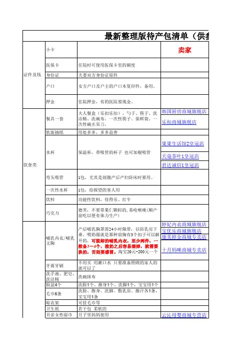 EXL版 最实用待产包清单-准妈妈必备-已育妈妈整理