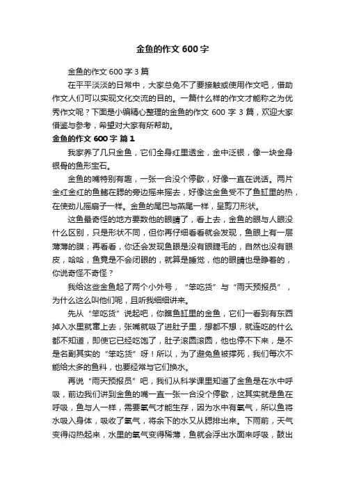 金鱼的作文600字3篇