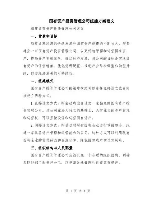 国有资产投资管理公司组建方案范文