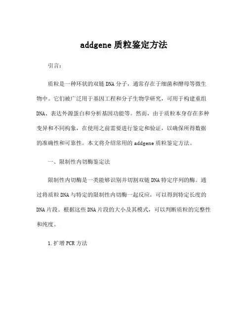 addgene质粒鉴定方法
