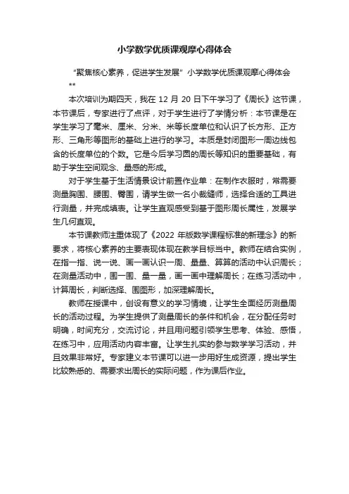 小学数学优质课观摩心得体会