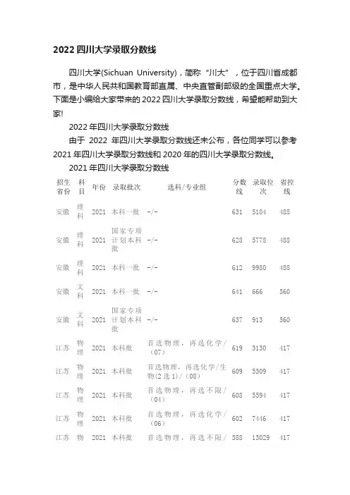 2022四川大学录取分数线