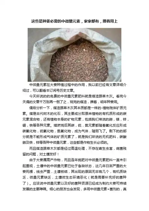这些是种姜必需的中微量元素,家家都有,攒着用上