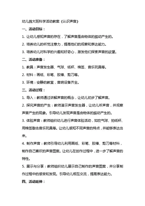 幼儿园大班科学活动教案《认识声音》