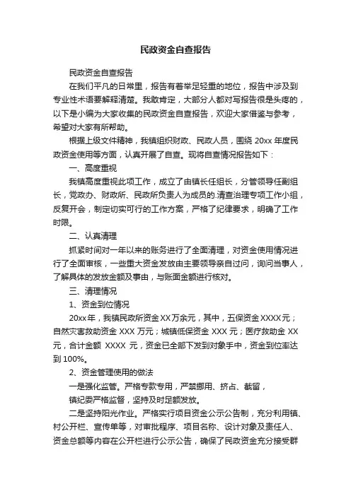 民政资金自查报告