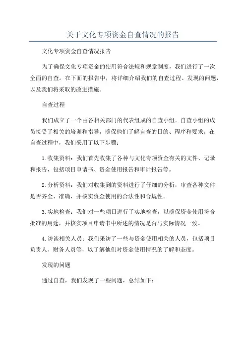 关于文化专项资金自查情况的报告
