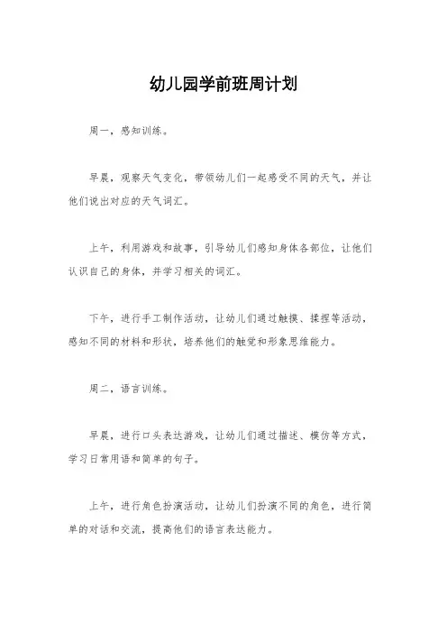幼儿园学前班周计划