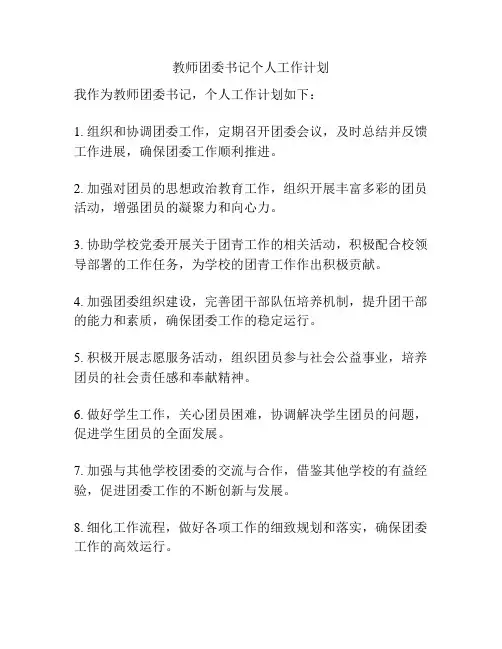 教师团委书记个人工作计划