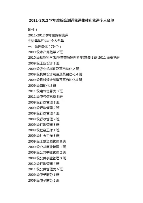2011-2012学年度综合测评先进集体和先进个人名单