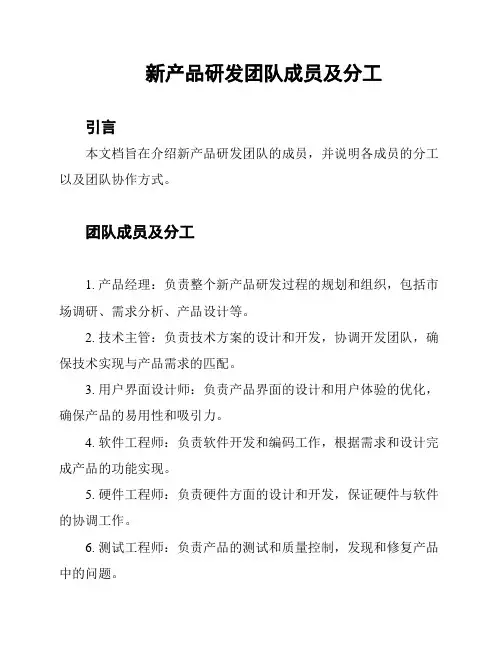 新产品研发团队成员及分工