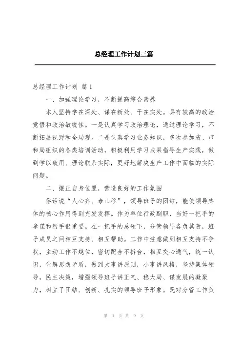 总经理工作计划三篇