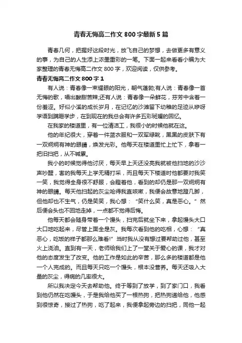 青春无悔高二作文800字最新5篇
