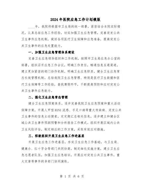 2024年医院应急工作计划模版(三篇)