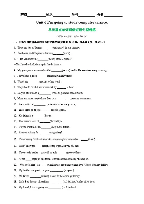 Unit 6 单元重点单词词组短语句型精练-八年级英语上册单元重难点易错题精练(人教版)
