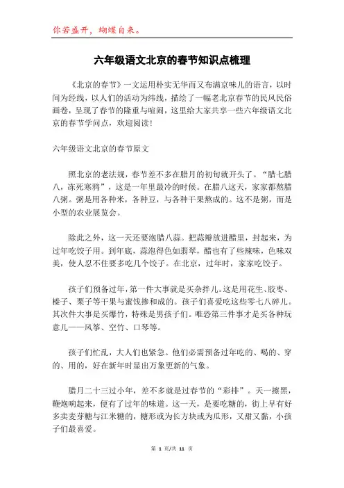 六年级语文北京的春节知识点梳理