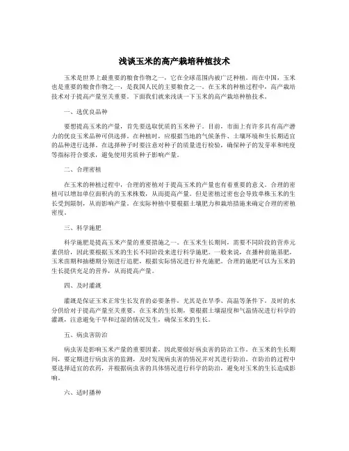 浅谈玉米的高产栽培种植技术