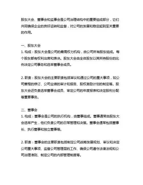 请说一说股东大会、董事会、监事会的构成和职责