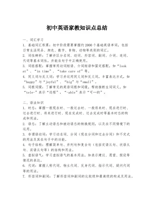初中英语家教知识点总结