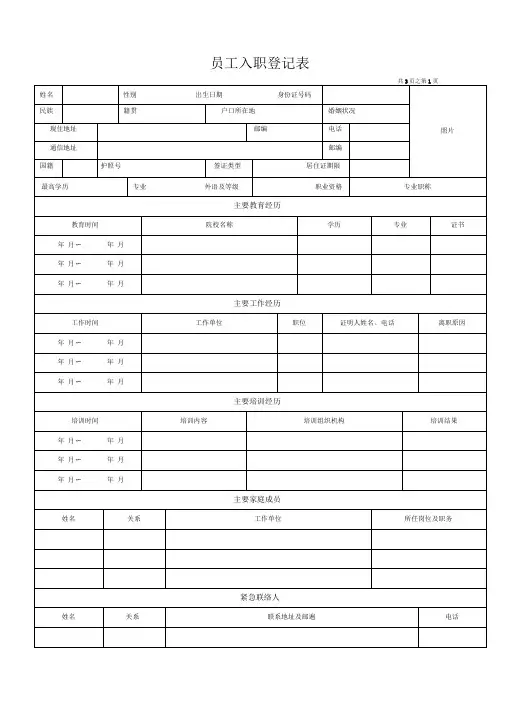 入职管理《员工入职登记表》经典范本