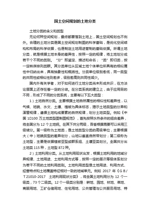 国土空间规划的土地分类