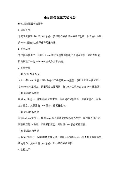 dns服务配置实验报告
