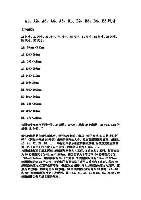 A1、A2、A3、A4、A5、B1、B2、B3、B4、B5尺寸【范本模板】