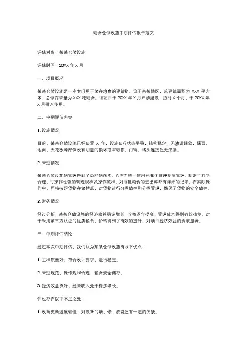 粮食仓储设施中期评估报告范文