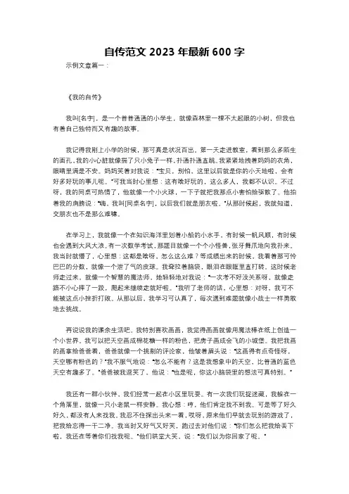 自传范文2023年最新600字